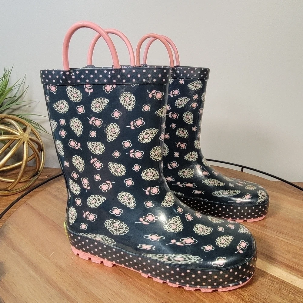 Western Chief Paisley Floral Rain Boots Pull on Waterproof Size 11 / 12